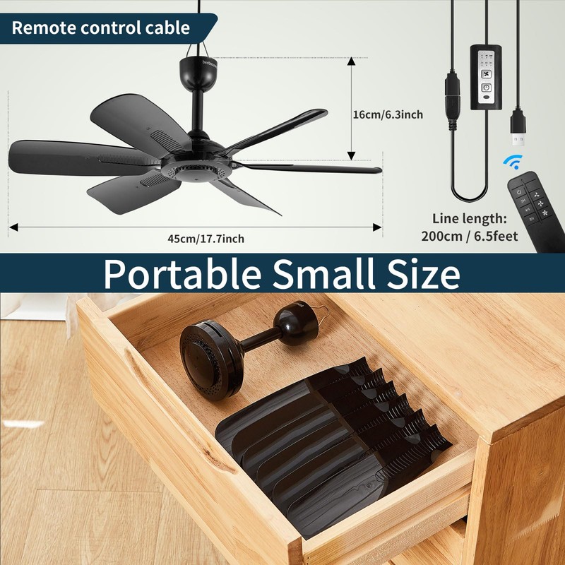 17.7" Inch Portable Ceiling Fan with Remote Control Timing 3