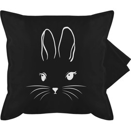 Shirtracer Cushion Cover – Easter Cushion – Rabbit Head Simple with Eyelashes White – 50 x 50 cm – Black – Easter Cushion Rabbit Motif Easter Bunny Pillow Easter Gifts Easter Bunny Cushion Covers