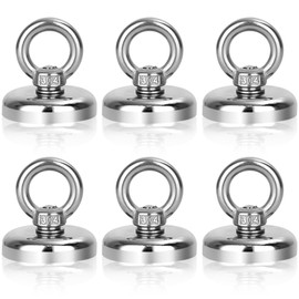 Pack of 6 Neodymium Eyelet Magnet, 32 mm Magnetic Hooks, Super Strong Magnets Load Capacity 32 kg with Lifting Rings and Screws for Indoors, Workshop