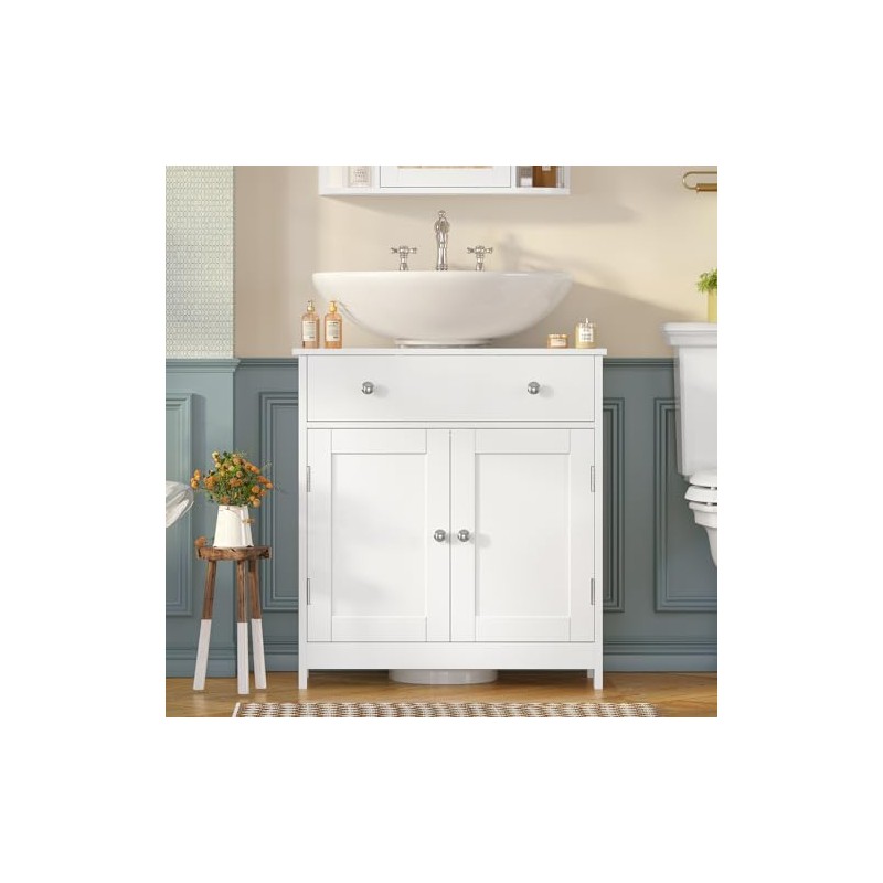 TEENFON Pedestal Sink Storage Cabinet with 2 Doors and Drawer,