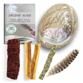 Ancient VEDA Sage Smudge Kit | Dragon's Blood Sage, Sweetgrass, & Palo Santo Sticks Smudging Kit for Meditation, Yoga, Reiki, Home Cleansing, & Aromatherapy (Healer's Kit, Dragons Blood Sage)