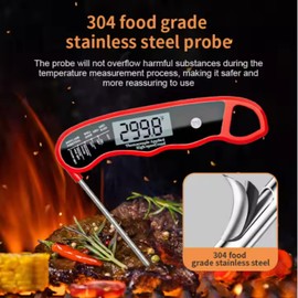 KALEIST digital kitchen thermometer with dual sensors 0.6s, IPX6 waterproof rating, 304 stainless steel, LCD display screen, -50 ° C~300 ° C for meat, oven, grill (model RMS-201)