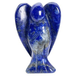 Ladeukoi Natural Gemstone Healing Crystal Prayer Guardian Angel Statue, Carving Bag Stone Figures Decoration, Lapis Lazuli