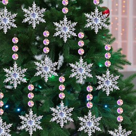 Jansun 25 Pcs Crystal Christmas Tree Ornaments, Iridescent Acrylic Snowflake Ornaments Hanging Crystal Snowflake Ornaments for Winter Wonderland Party Christmas Tree Decorations