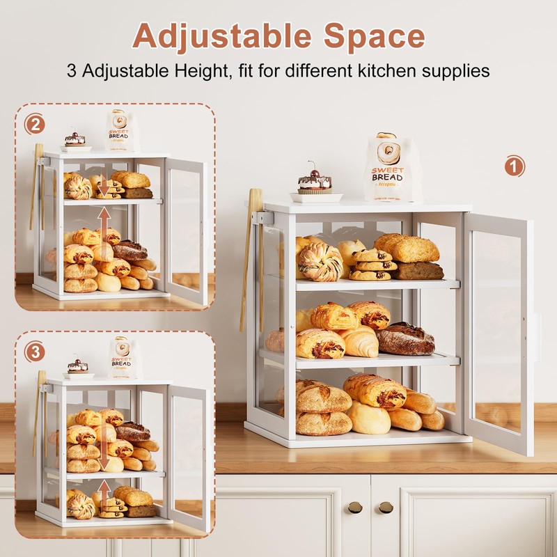 WOWLIVE Bread Box for Kitchen Countertop, Large 3 Layers Bread