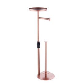 Toilet Paper Holder Stand for Bathroom Floor Standing, Adjustable Height, Storages 4 Reserve Rolls, with Top Storage Shelf for Cell Phones, Wipe, Wallet and More, Bright Red Copper