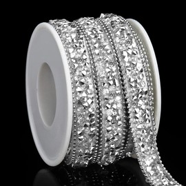 Dowarm 3 Yards Silver Rhinestone Ribbon Crystal Self Adhesive Tape Bling Diamond Sticker Glittery Strips for Crafts Wedding Decoration