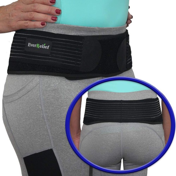 EverRelief SI Belt Hip Brace- Sacroiliac Joint Support for Men & Women-Fully Adjustable Sciatica Brace Relieves Back, Pelvic & Hip Pain-Medium