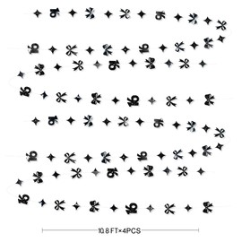 Black 16th Bow Birthday Decorations Metallic Conquette Bow Garland Streamer Banner Backdrop for Girls Boys Happy 16th Birthday Sweet Sixteen Cheers to 16 Years Old Anniversary Party Supplies