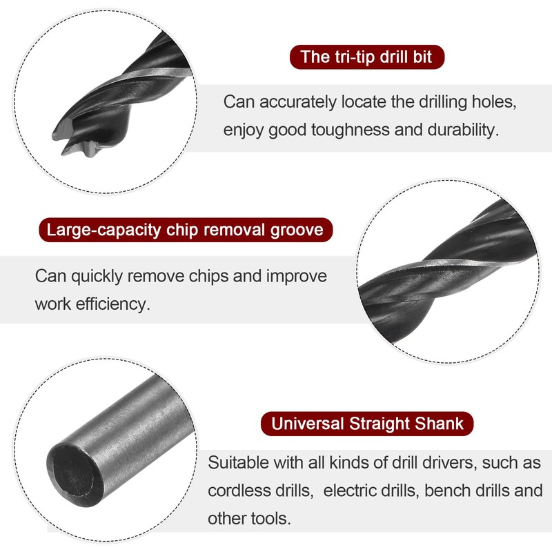 sourcing map 3pcs Brad Point Drill Bits 8.5mm(21/64") Dia Straight