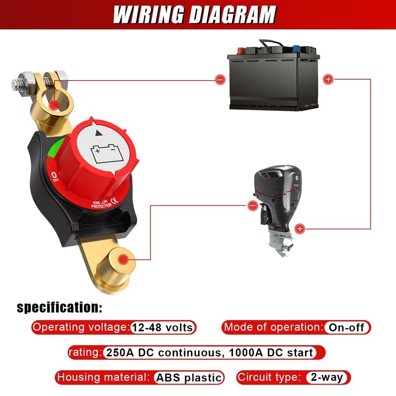 DUSCOKE Top Post Battery Disconnect Master Switch, 12-48V Heavy Duty