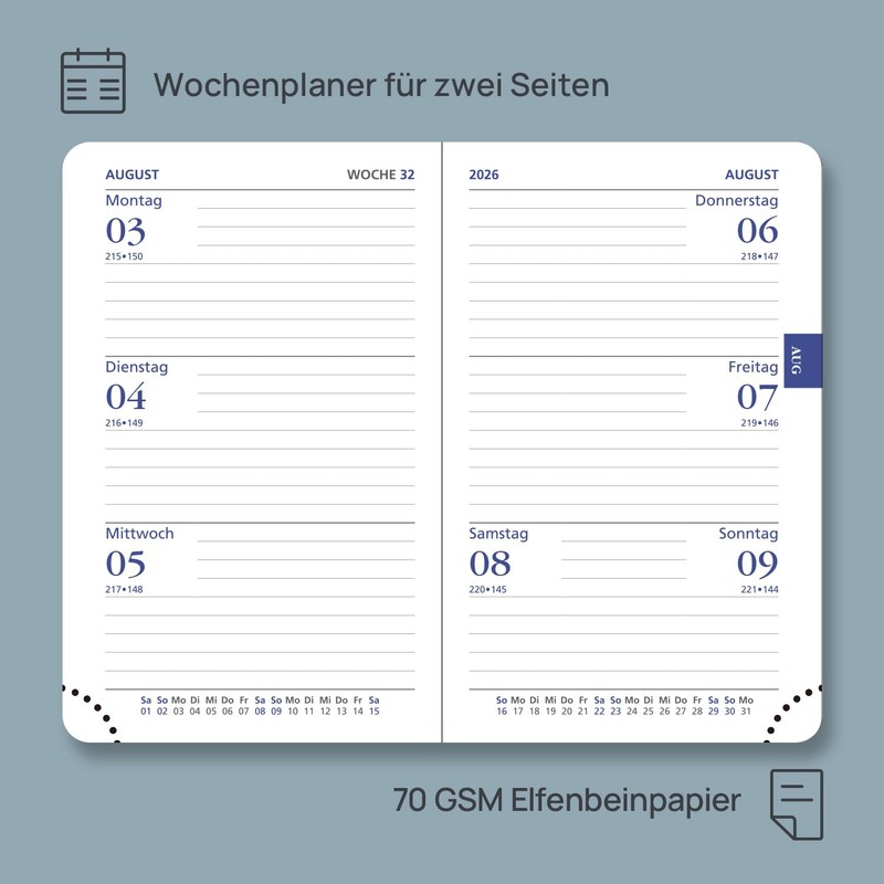 POPRUN Mini Pocket Calendar 2026 Small 11.5 x 7.5 cm