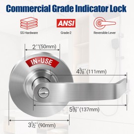 XMZ-DDUP Commercial Door Handle for Restroom, Vacant Occupied Bathroom Lock, Occupied Door Handle, Privacy Indicator Door knob for Public & Industrial Buildings (Satin Chrome)