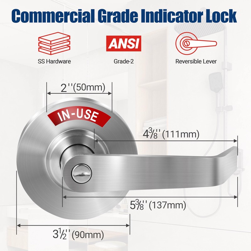 XMZ-DDUP Commercial Door Handle for Restroom, Vacant Occupied Bathroom Lock,