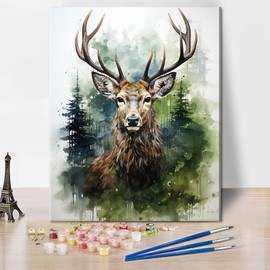 TISHIRON Deer Watercolor Paintings Paint by Numbers for Adults Wild Animal Paint-by-Number Kits for Beginner and Kids Acrylic Oil Painting by Numbers for Adults Art Crafts16 x20