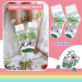Queenshin Girls Socks Animal Kids Cute Socks Koala Funny Novelty Crew Cartoon Cotton Birthday Gifts 6 Pack