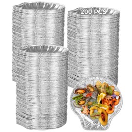 200 PCS Disposable Aluminum Foil Clam Shell Trays for Seafood, Mini Oyster and Scallop Shell Pans, Perfect for Barbecue, Baking, and Catering