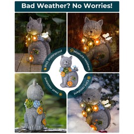 Cat Decorative Garden with Solar LED, Mum Mother's Day Gift, Gifts for Women, Garden Decoration for Outdoor Use, Weatherproof, Gifts for Cat Lovers, Cat Balcony Decoration, Birthday Gift for Women