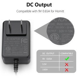 9V Charger for Homitt Electric Spin Scrubber, 9V AC Adapter for Homitt Scrubber HM115C, HM115CW, HM115CD, HM115CG HM204C and More, Power Cord 2 Prong Electric Spin Scrubber Power Adapter