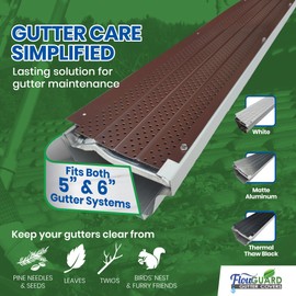FlowGuard USA Made Slip Under Shingle Professional DIY Universal 5 Inch & 6 Inch 50-Year Gutter Cover System - Brown - Aluminum Gutter Guards - 22 Feet - by FlexxPoint