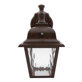 Maxxima LED Porch Lantern Outdoor Wall Light Fixture - Aged Bronze, Clear Water Glass, Photocell Sensor, 875 Lumens, 3000K Warm White, Dusk to Dawn Light Sensor, Exterior Decorative Light