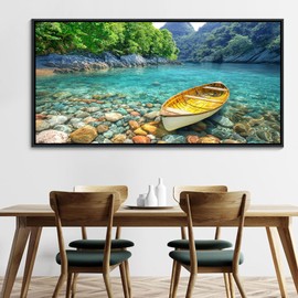 HGUAOA Lake Canvas Wall Art - Nature Landscape Mountain Wall Art for Living Room, Rustic Artwork for Walls, Pictures for Bedroom, Fine Home Decor, Scenic Wall Decor 29×58IN