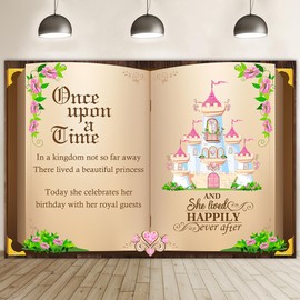 Renaiss 7x5ft Once Upon A Time Backdrop Fairy Tale Books Photography Background Flowers Royal Castle Princess Romantic Story Girls Birthday Party Banner Old Opened Magic Book Photo Booth Props