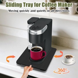 360° Rolling Tray for Coffee Maker, Sliding Tray Countertop Appliance Slider with Rubber Wheels for Heavy Kitchen Appliances, Easily from Under Cabinet (9.5”W x 14”D, Black)