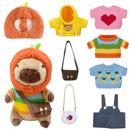 Yunlaishaocer Capybara Kuscheltier, 25cm Capybara Plüschtier Set mit Kleidung Tasche Hut, Kinder-Plüschpuppenspielzeug, Niedlichen Capybara Plushies für Home Deko Kinder