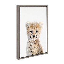 Kate and Laurel Sylvie Cheetah Framed Canvas Wall Art by Amy Peterson, 18x24, Gray
