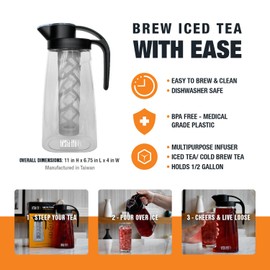 Tiesta Tea - Loose Leaf Iced Tea Pitcher | BPA-Free Tritan Plastic | Includes Multipurpose Nylon Mesh Infuser | Brew Hot & Cold | Leak-Proof Twist-On Lid | Dishwasher Safe | 1/2 Gallon Capacity
