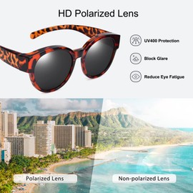 Br’Guras Polarized Oversized Fit over Sunglasses Over Glasses with Cat Eye Frame for Women&Men (Amber leopard, Black)
