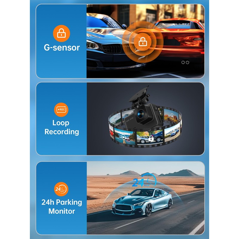 Dash Cam Front and Rear, 2.5K+1080P Dual Dash Camera for