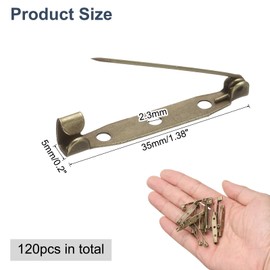 QUARKZMAN Pack of 120 Safety Pins 35 mm Bronze Brooch Clasp Pins Back Lock Pin Badge Back with Hole for DIY Crafts Name Badges Corsage