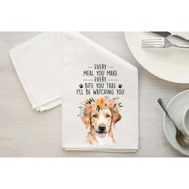 HKDesignGift Labrador Retriever Kitchen Towel, Every Meal You Make Every Bite You Take I'll Be Watching You, Dog Kitchen Towel, Kitchen Funny Dish Towel, Labrador Retriever Mom Gifts, Dog Lover Gifts