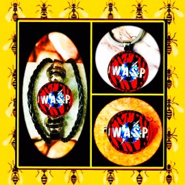 W.A.S.P.  GOLGOTHA SET OF THREE KEYCHAIN BRACELET  PIN WASP