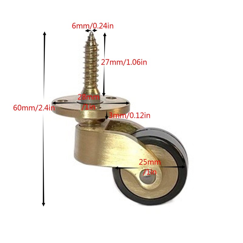 Solid Brass Caster Wheel,25mm Antique Style Casters,Moving Caster Wheels,360° Swivel