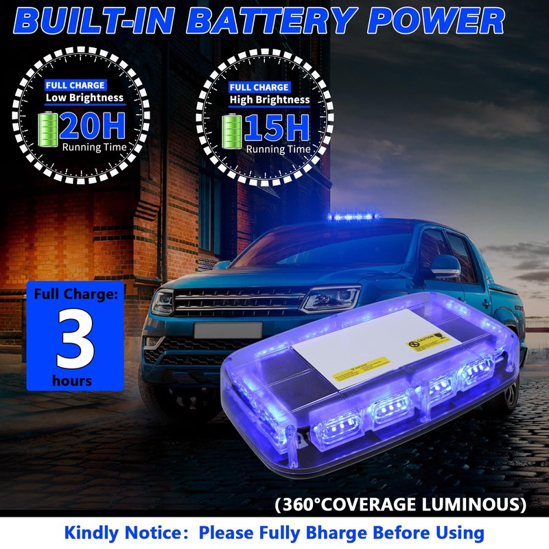 OPL5 Rechargeable Blue Emergency Roof Top Strobe Light Wireless Battery,