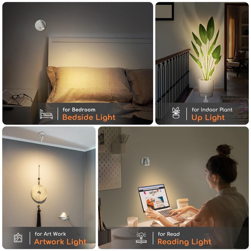 URTOM Wireless Spot Lights Indoor with Remote Rechargeable LED Uplighting
