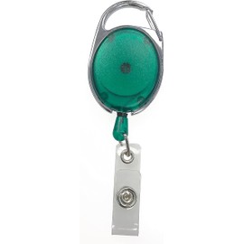 PCL Media ltd Green Retractable Badge Reel with Carabiner Clip to be Used with ID Card Holders, Open-Faced Rigid ID Badge Holder - Ski Pass Holder