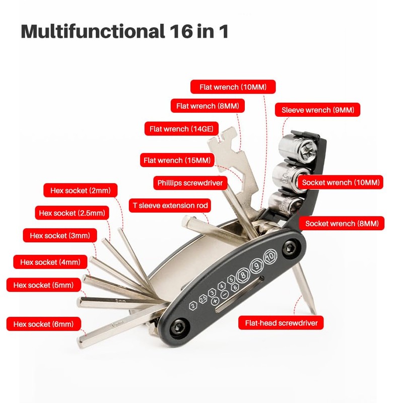 Bicycle Repair Kit Set, 16 in 1 Bicycle Tool Set,