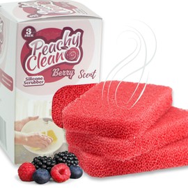 Peachy Clean Silicone Dish Sponge Scrubbers, Fresh Berry Scent, Non-Scratch, Odor-Resistant, Durable Dish Sponges for Kitchen 3pk