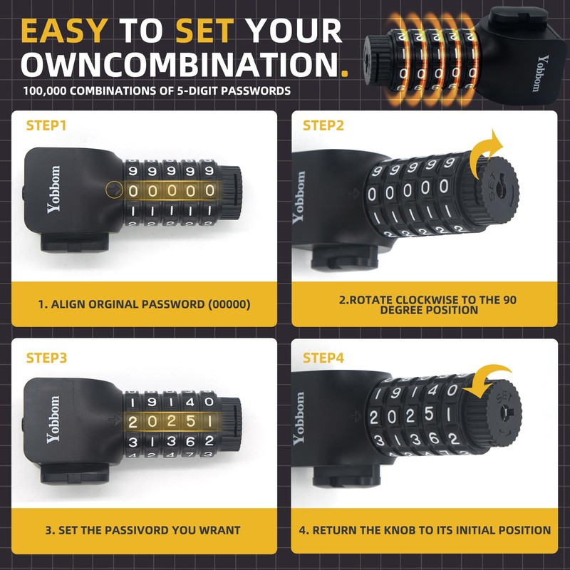 Yobbom Heavy Duty Chain Lock & Combo Cable Lock with