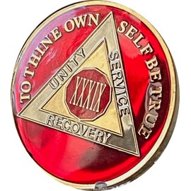 39 Year AA Medallion Metallic Mandarin Red Sobriety Chip XXXIX