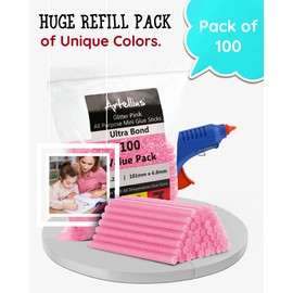 Artellius - Pink Glitter Hot Glue Sticks 4" x.27" (100 Bulk Pack) - Ultra Bond Hot Melt Adhesive Mini Glue Sticks for All temperature Glue Guns