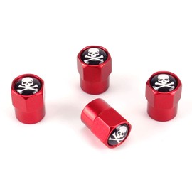 1013006 Valve Caps Skull with Bones / Set of 4 in Red / Model: Pittsburg