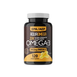 AquaOmega 3x Extra Strength EPA Omega3 - Wild Caught Omega 3 Fish Oil Capsules with EPA, DHA and Vitamin D - Fish Oil Omega-3 Health Supplement - 2452mg of Omega 3 Supplements - 120 Softgels