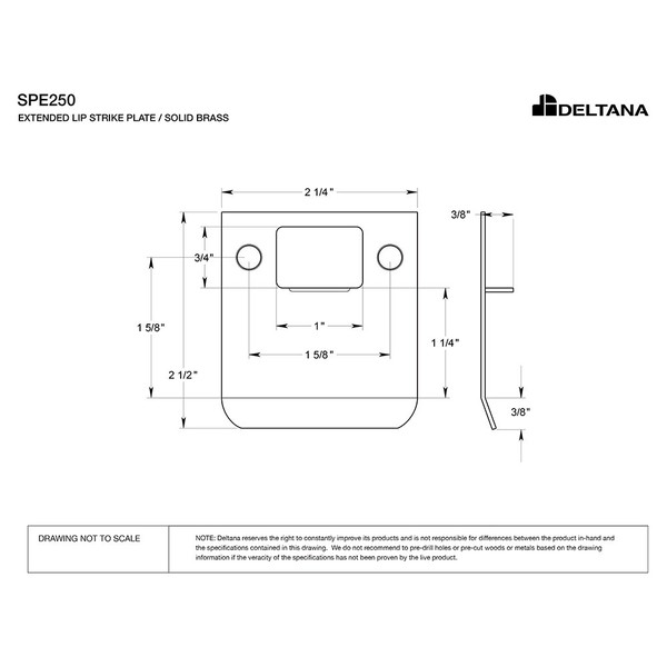 Deltana SPE250U10B 2-1/2" x 2-1/4" Extended Lip Strike Plate, Pack Of 5