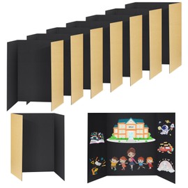 8 PCS Trifold Poster Board - 16" x 23" Small Tri Fold Display Board Hard & Thick Black Presentation Cardboard for Science Fair, School Projects, Business Supply