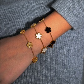 Five Leaf Clover Bracelet for Women-18K Gold Plated Lucky Link Grass Bracelets Stainless Steel White/Black/Gold Flower Trendy Jewelry Gifts